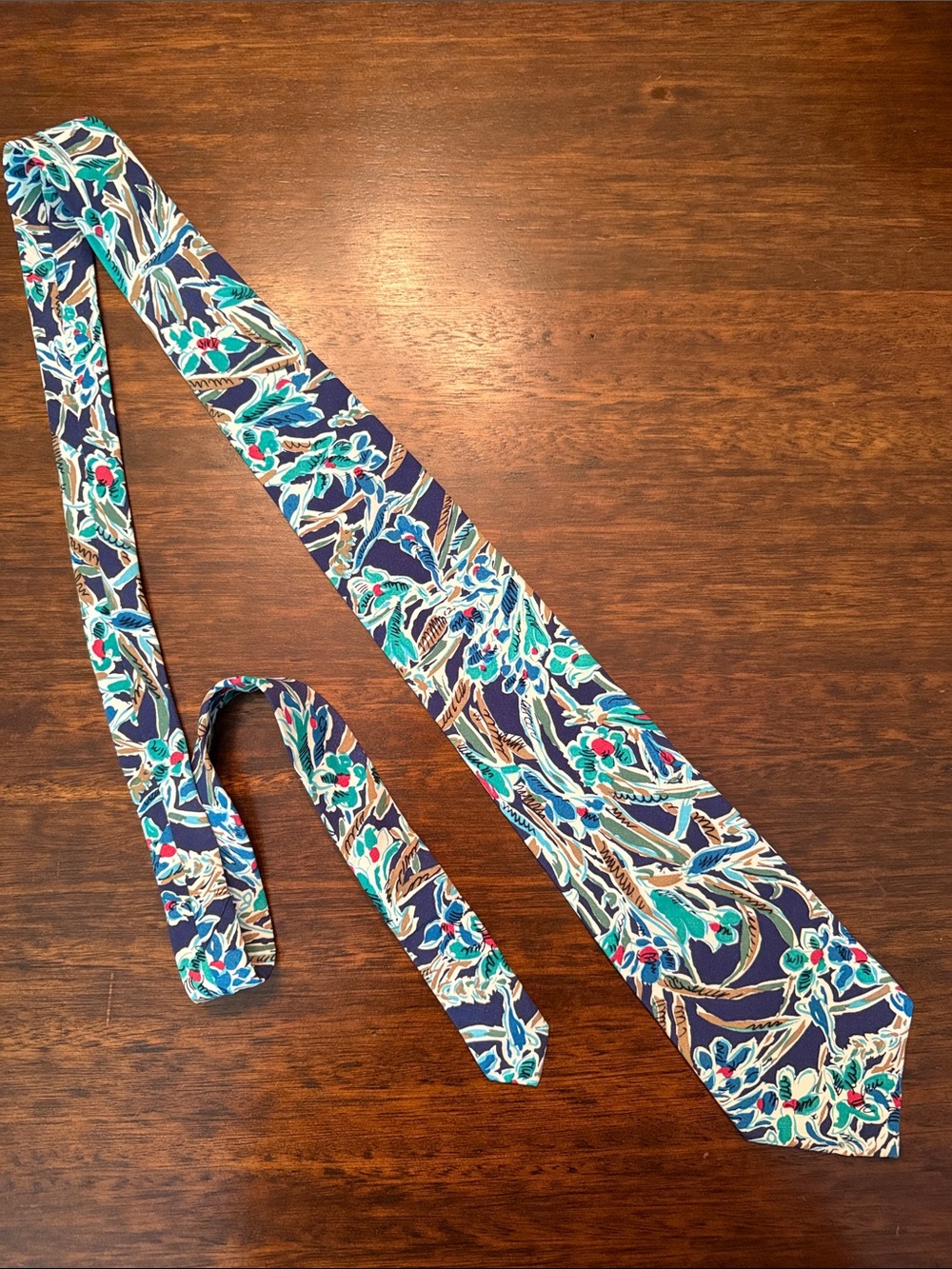 Vintage Nino Cerruti Floral Navy and Teal Tie